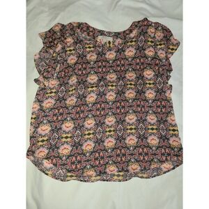 LOFT PLUS Floral Print Flutter Sleeve V Neck Top Women's Size 16